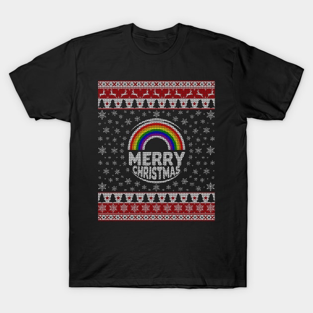 Merry Christmas Gay Rainbow LGBT T-Shirt by Sleazoid